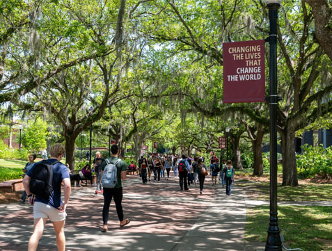 Picture of students walking down path at FSU.